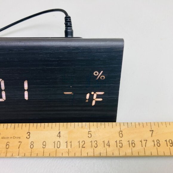 Digital LED Wood Grain Geometric Triangle Clock w/ Temp & Humidity Display Decor - Picture 4 of 4